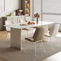 Brayden Studio 55.12" White Rock Beam+Carbon Steel Dining Table
