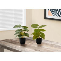 Primrue Artificial Plant, 13" Tall, Epipremnum, Indoor, Table, Greenery, Potted, Set Of 2, Green Leaves