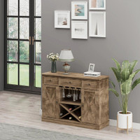 FARMHOUSE SIDEBOARD BUFFET TABLE STORAGE CABINET WITH 3 DRAWERS, X-SHAPED WINE RACK, STEAMWARE HOLDER AND CABINETS