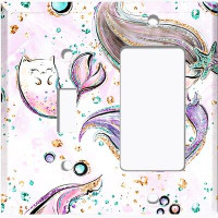 WorldAcc Metal Light Switch Plate Outlet Cover (Mermaid Cat - (L) Single Toggle / (R) Single Rocker)