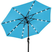 Textiles Hub 10Ft Solar Powered Aluminum Polyester LED Lighted Patio Umbrella W/Tilt Adjustment And UV-Resistant Fabric