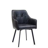 ERF, Inc. Armchair With Metal Frame And Dark Grey Vinyl Seat And Back