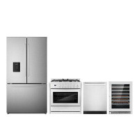 Cosmo 4 Piece Kitchen Package With 36" Freestanding Gas Range 24" Built-in Fully Integrated Dishwasher French Door Refri
