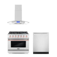 Cosmo Cosmo 3 Piece Kitchen Appliance Package with 36'' Gas Freestanding Range , Built-In Dishwasher , and Island Range