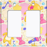 WorldAcc Metal Light Switch Plate Outlet Cover (Teddy Bears Music Karaoke Hearts Colourful - Double Rocker)