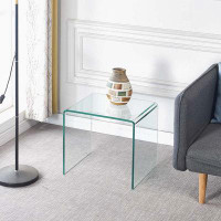 Ivy Bronx Small Clear Glass Side & End Table, Tempered Glass End Table Small Coffee Table