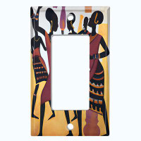 WorldAcc Metal Light Switch Plate Outlet Cover (Native African Culture Women Beige - Single Rocker)