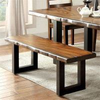 Loon Peak Tobacco Oak Finish Solid Wood Industrial Style Kitchen 1Pc Bench Dining Room Furniture U-Shaped Legs Two-Tone
