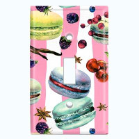 WorldAcc Metal Light Switch Plate Outlet Cover (Colourful Macaron Treat Pink Stripes  - Single Toggle)