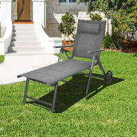 Latitude Run® Patiojoy Patio Chaise Lounge Chair Outdoor Reclining Chair W/neck Pillow & Wheels Grey