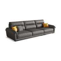 MABOLUS 110.24" Black Genuine Leather Modular Sofa cushion couch