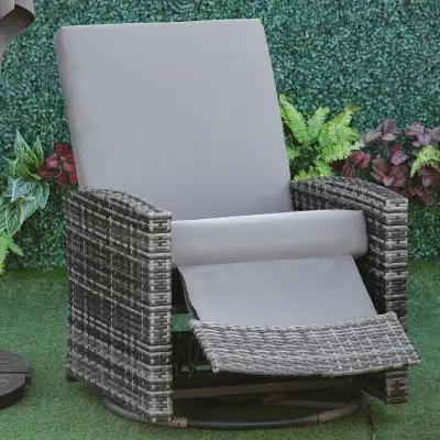 PE Rattan Wicker Outdoor Recliner Lounger Chair for Patio Tanning Beach Pool Deck Garden - Grey