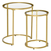 Ebern Designs Rodmun Ebern Designs Set of 2 Nesting Coffee Tables with Metal Base, Round Side Table with Tempered Glass