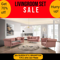 Floor Model Clearance !! Pink Velvet Sofa Set Sale !!