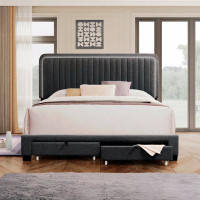 Latitude Run® QUEEN SIZE UPHOLSTERED BED WITH ADJUSTABLE HEIGHT / MATTRESS 10 TO 14 INCHES / LED DESIGN WITH FOOTBOARD D