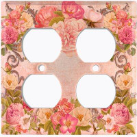WorldAcc Metal Light Switch Plate Outlet Cover (Rose Frame Red Pink - Double Duplex)