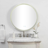 Latitude Run® Latitude Run® 32" x 32" Frameless Round LED Bathroom Wall Mirror with Demister Pad Mirror Defogger