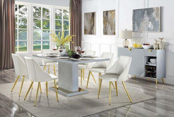 Acme - 7 Piece, 71 Inch White or Grey High Gloss Dining Table with 3 Choices of Chairs in Dining Tables & Sets - Image 2