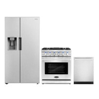 Cosmo Cosmo 3 Piece Kitchen Appliance Package with French Door Refrigerator , 29.8'' Gas Freestanding Range , Built-In D