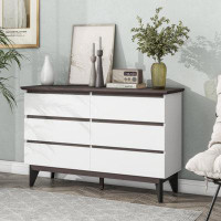 George Oliver 6-Drawer Double Dresser With Wide Drawers,White Dresser For Bedroom, Wood Storage Chest Of Drawers For Liv