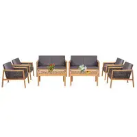 Corrigan Studio Patiojoy 8-piece Patio Acacia Wood Furniture Set Outdoor Pe Rattan Conversation Set With Removable Cushi