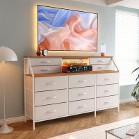 Rebrilliant 55”w White Dresser, Dresser For Bedroom, Dresser With 13 Large Drawer, Dressers & Chests Of Drawers, Long Dr