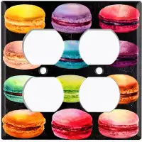WorldAcc Metal Light Switch Plate Outlet Cover (Colourful Macaron Treat Black  - Double Duplex)