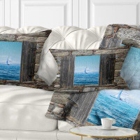 Made in Canada - East Urban Home Window Open To Sailing Boat Seascape Lumbar Pillow