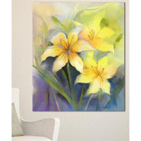 Design Art 'Watercolor Painting Yellow Lily Flower' Painting Print on Wrapped Canvas