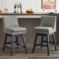 Latitude Run® Ergonomic Design 26" Upholstered Swivel Bar Stools Set Of 2 - Modern Linen Fabric, High Back, Wood Frame