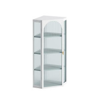 Ebern Designs Glass Door Wall Mounted Corner Cabinet With Featuring Four-Tier Storage For Bedroom, Living Room, Bathroom