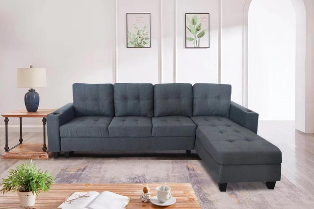 NEW IN BOX--KLARA REVERSIBLE SECTIONAL SOFA WITH CUP HOLDER in Couches & Futons in Edmonton Area - Image 2