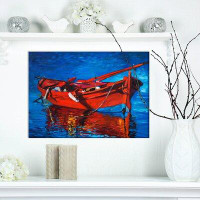 Made in Canada - East Urban Home 'Red Boat over the Ocean' Painting
