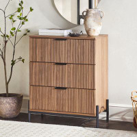 Ebern Designs Mid-Century 3-Drawer Chest With Reeded Drawer Fronts