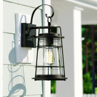 Longshore Tides Alerk Textured Black 15'' H Outdoor Wall Lantern with Dusk to Dawn