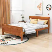 Canora Grey Wooden Platform Bed with Headboard and Footboard