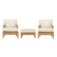 Teak Smith 3 Pc Lounge Chair Set: 2 Lounge Chairs & Ottoman + Cushions in Sunbrella Fabric #57003 Canvas White-33" H x 3