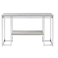 17 Stories 17 Stories Contemporary Metal Sofa Table In Natural Oak & Chrome