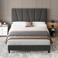 Ebern Designs Linen Upholstered Platform Bed Frame With Strong Wooden Slats