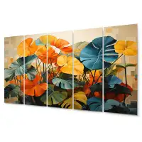 Design Art Orange Green Tropical Plants II - Palms & Palm Trees Metal Wall Decor Set