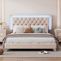 Brayden Studio Queen Size Upholstered Bed Frame with LED Lights