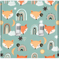 WorldAcc Metal Light Switch Plate Outlet Cover (Cute Fox Nursery Teal - Double Toggle)