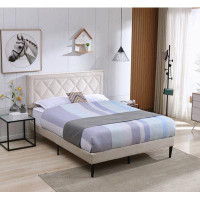 Ebern Designs Modern Curved Upholstered Bed, Nailhead Trim