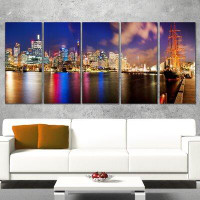 Made in Canada - Design Art Colourful Sydney Skyline 5 Piece Photographic Print on Wrapped Canvas Set