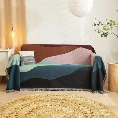 ASTER-FORM CORP Patchwork Colour Couch Cover Woven Decor Blanket Sofa Covers