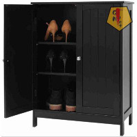 Red Barrel Studio Black Bathroom Floor Storage Cabinet With 2 Shelf, 3 Heights Available, Free Standing Kitchen Cupboard