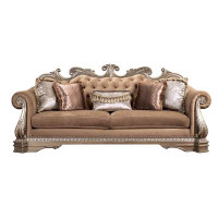 Rosdorf Park Glendo Rose Gold and Antique Silver Sofa with Carved Leg