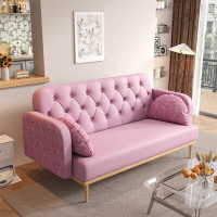 Latitude Run® Loveseat Sofa With Tulip Pattern Modern Upholstered Two Seater PU Sofa
