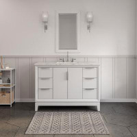Latitude Run® Elizabeth Collection 48 in. Bath Vanity in Pure White With Vanity Top in Carrara White Marble - With Mirro