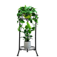 Alcott Hill Metal Multiple Potted Plant Rack Holder, 2 Tier Tall Patio Flower Pot Stand For Corner, Anti-Rust 20.3" (Bla
